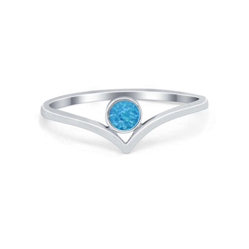 Art Deco Chevron Midi V Ring Thumb Lab Created Blue Opal Round 925 Sterling Silver